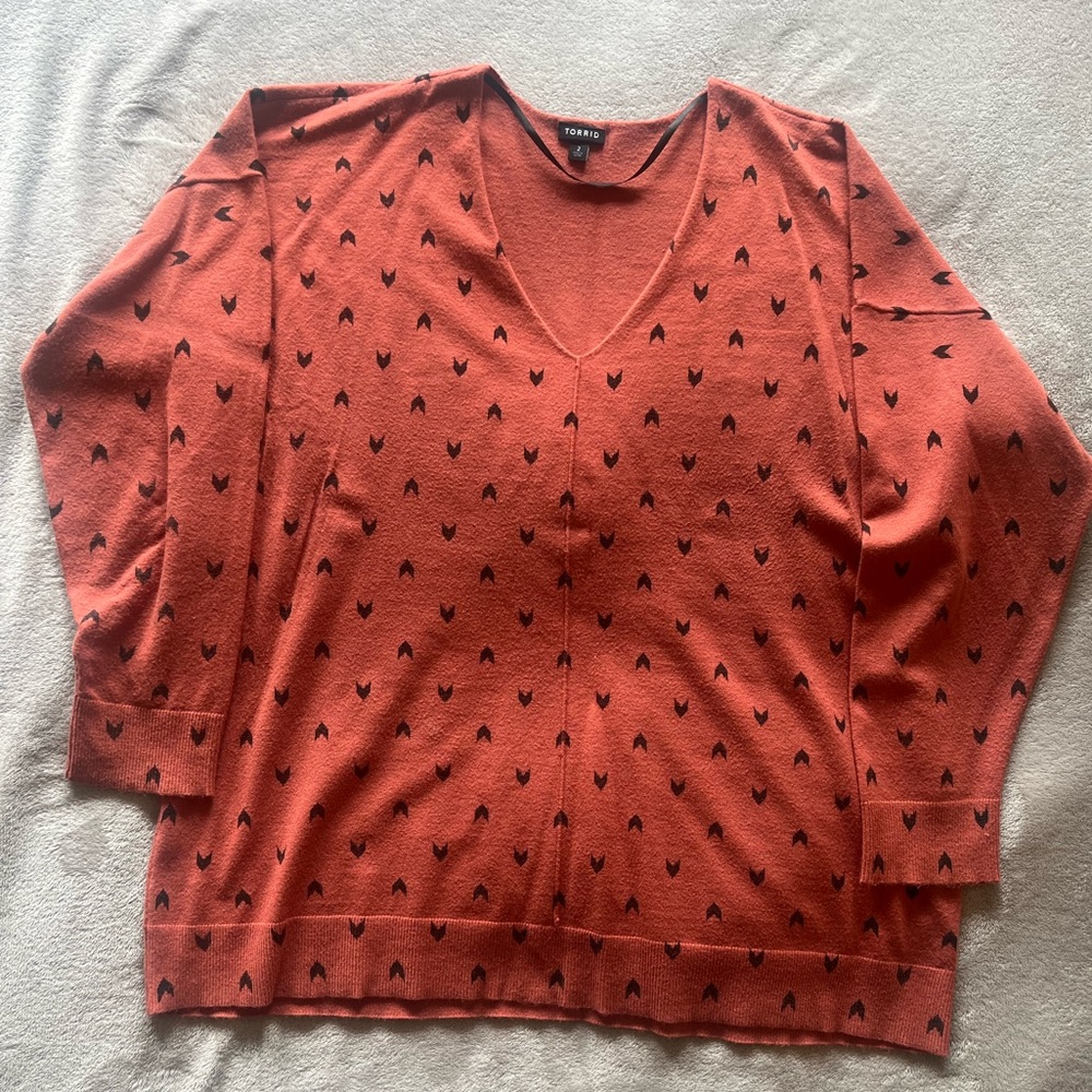 Torrid Rust V-Neck Sweater with Black Heart Design